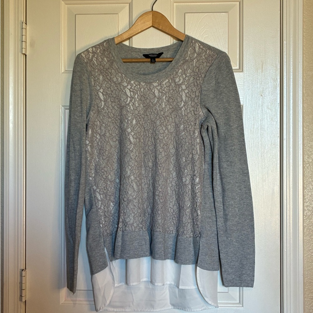 Simply Vera Vera Wang Gray Lace Overlay Sweater
